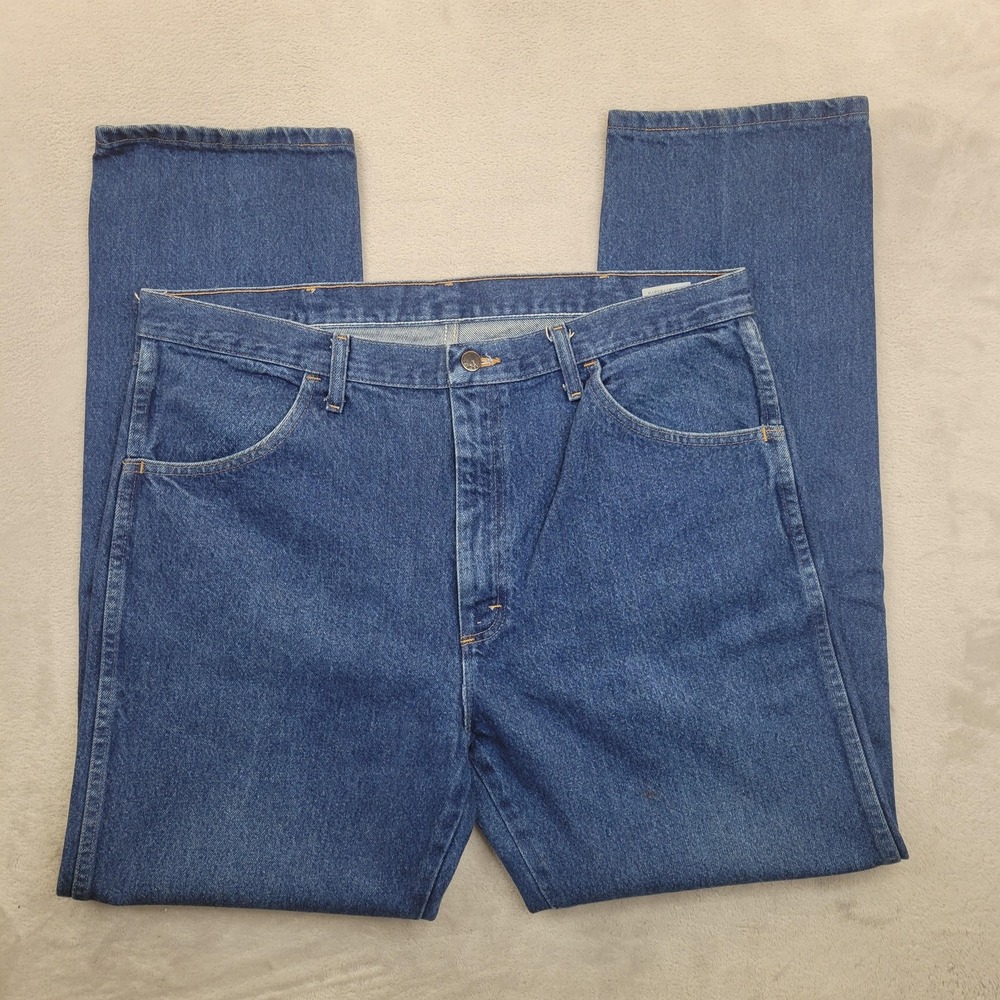 Rustler Jeans Men 38x32 Blue Denim Pants Straight Classic Vintage Cotton 87619PW
